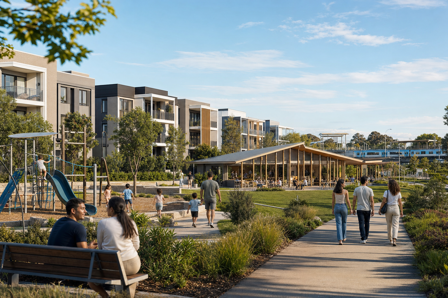 Modern Australian Community with Parks and Townhomes