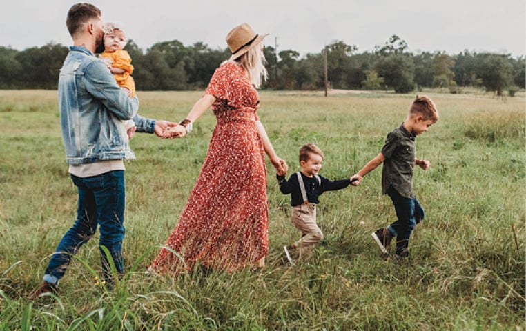 Family in field